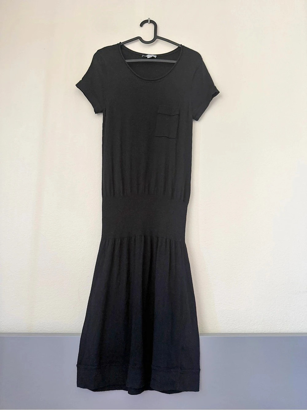 James Perse Black Short Sleeve Pocket Drop Waist Knit Dress Size 2